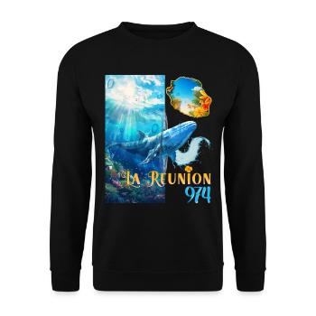 Reunion Island 974 Tropical Flower Hibiscus Whale - Unisex Sweatshirt - black - Front - Alina (178cm) & Michal (187cm)