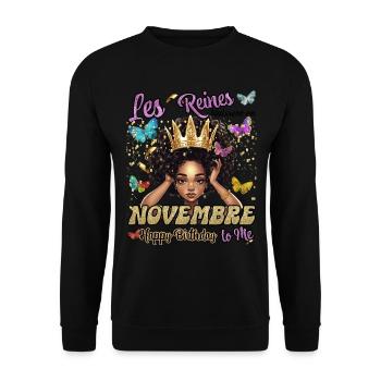 Birthday November Girl Woman Queen Sequin - Unisex Sweatshirt - black - Front - Alina (178cm) & Michal (187cm)