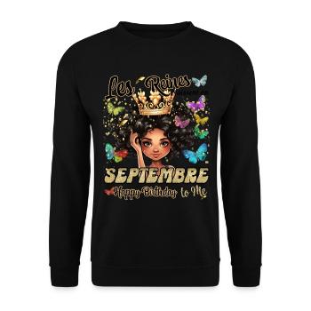 Geburtstag September Königin Frau Mädchen Glitzer - Unisex Pullover - Schwarz - Vorne - Alina (178cm) & Michal (187cm)