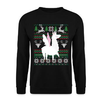 Llama Ugly Christmas Alpaca Unicorn Christmas - Unisex Sweatshirt - black - Front - Alina (178cm) & Michal (187cm)