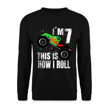 Geburtstag Junge 7 Jahre Monster Truck Geschenk - Unisex Pullover - Schwarz - Vorne - Alina (178cm) & Michal (187cm)