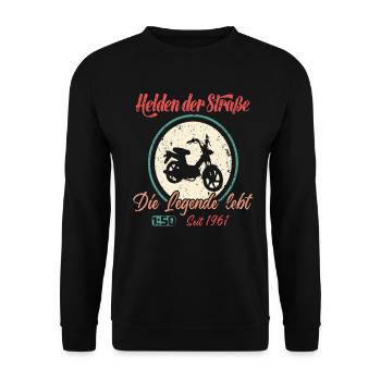 Lustiges Mofafahrer Mopedfahrer tee Mofa Geschenk - Unisex Pullover - Schwarz - Vorne - Alina (178cm) & Michal (187cm)