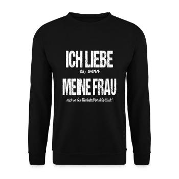 Handwerker Werkstatt Basteln ich liebe meine Frau - Unisex Pullover - Schwarz - Vorne - Alina (178cm) & Michal (187cm)
