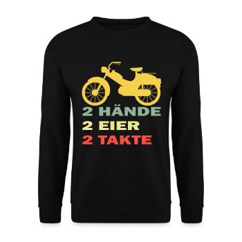 lustiges Mofa Moped 2 Hände 2 Eier Zwei Takte - Unisex Pullover - Schwarz - Vorne - Alina (178cm) & Michal (187cm)