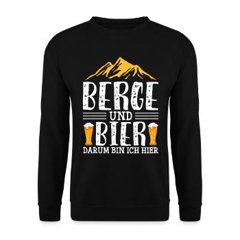Berge und Bier Wandern Biertrinken Geschenk - Unisex Pullover - Schwarz - Vorne - Alina (178cm) & Michal (187cm)
