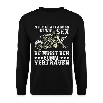 Motorradfahren ist wie Sex lustig Biker Geschenk - Unisex Pullover - Schwarz - Vorne - Alina (178cm) & Michal (187cm)