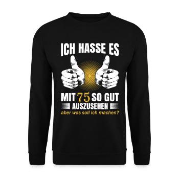 Geschenk zum 75 Geburtstag Jahrgang 1945 75 Jahre - Unisex Pullover - Schwarz - Vorne - Alina (178cm) & Michal (187cm)