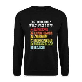 Rettungsdienst Notfallsanitäter ABCDE Schema RTW - Unisex Pullover - Schwarz - Vorne - Alina (178cm) & Michal (187cm)
