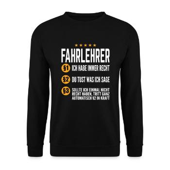 lustige Fahrlehrer Regeln Führerschein Fahrschule - Unisex Pullover - Schwarz - Vorne - Alina (178cm) & Michal (187cm)
