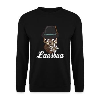 Lausbua Bayern Bua Lederhose Tirol - Unisex Pullover - Schwarz - Vorne - Alina (178cm) & Michal (187cm)
