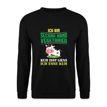 Second Hand Vegetarier Lustiger Not Vegan Spruch - Unisex Pullover - Schwarz - Vorne - Alina (178cm) & Michal (187cm)
