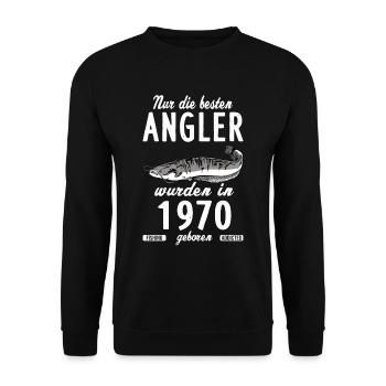Angler Geschenk für Fischer 50. Geburtstag Angeln - Unisex Pullover - Schwarz - Vorne - Alina (178cm) & Michal (187cm)