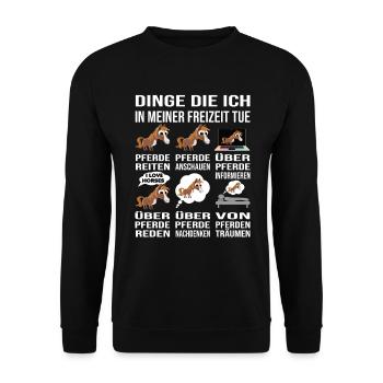 Reiten Pferde Dinge in meiner Freizeit lustig - Unisex Pullover - Schwarz - Vorne - Alina (178cm) & Michal (187cm)