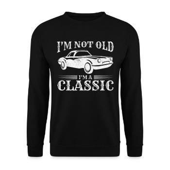 Alter Mann Geburtstag Oldtimer Oldtimer Auto Truck - Unisex Pullover - Schwarz - Vorne - Alina (178cm) & Michal (187cm)