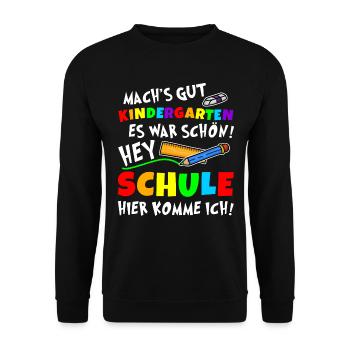 Einschulung Schulkind 2024 Erster Schultag Kinder - Unisex Pullover - Schwarz - Vorne - Alina (178cm) & Michal (187cm)