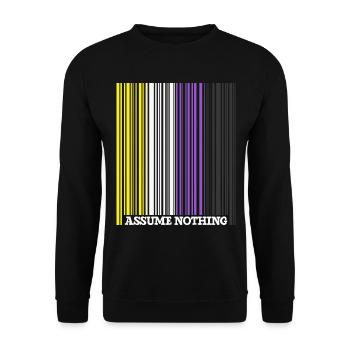 Nonbinary Flag Barcode Enby Genderqueer LGBT - Unisex Pullover - Schwarz - Vorne - Alina (178cm) & Michal (187cm)