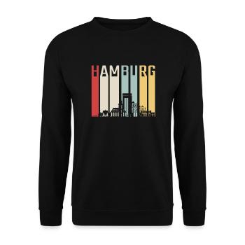 Hamburg Skyline Retro - Unisex Pullover - Schwarz - Vorne - Alina (178cm) & Michal (187cm)