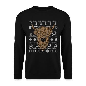 Schottisches Hochlandrind Ugly Christmas - Unisex Pullover - Schwarz - Vorne - Alina (178cm) & Michal (187cm)