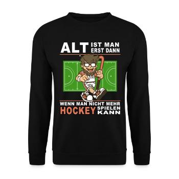 hockey senioren sport feldhockey alt hockeyspieler - Unisex Pullover - Schwarz - Vorne - Alina (178cm) & Michal (187cm)