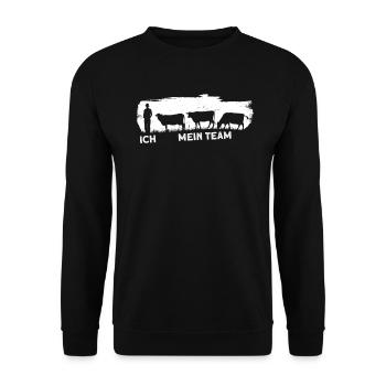 Ich und mein Team Kuh Kühe Bauernhof Landwirt - Unisex Pullover - Schwarz - Vorne - Alina (178cm) & Michal (187cm)