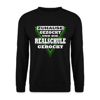 Gezockt und Realschule gerockt - Schulabschluss - Unisex Pullover - Schwarz - Vorne - Alina (178cm) & Michal (187cm)