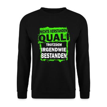 Quali bestanden - Schulabschluss - Unisex Pullover - Schwarz - Vorne - Alina (178cm) & Michal (187cm)