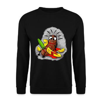 Pommes Frites Fritten Currywurst Fast Food Humor - Unisex Pullover - Schwarz - Vorne - Alina (178cm) & Michal (187cm)