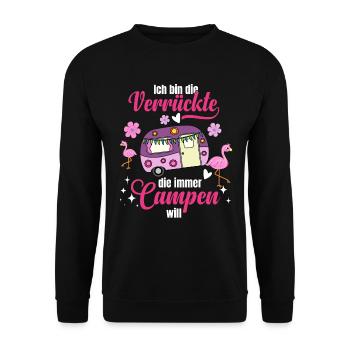 Camping Camperin Verrückte Wohnwagen - Unisex Pullover - Schwarz - Vorne - Alina (178cm) & Michal (187cm)