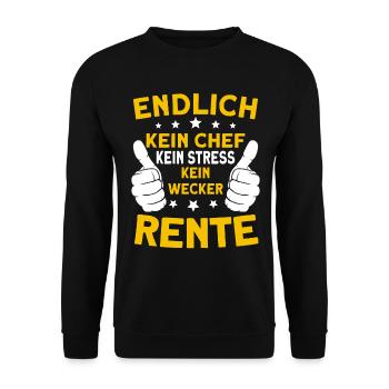 Endlich Rente Rentner Rentnerin Spruch - Unisex Pullover - Schwarz - Vorne - Alina (178cm) & Michal (187cm)