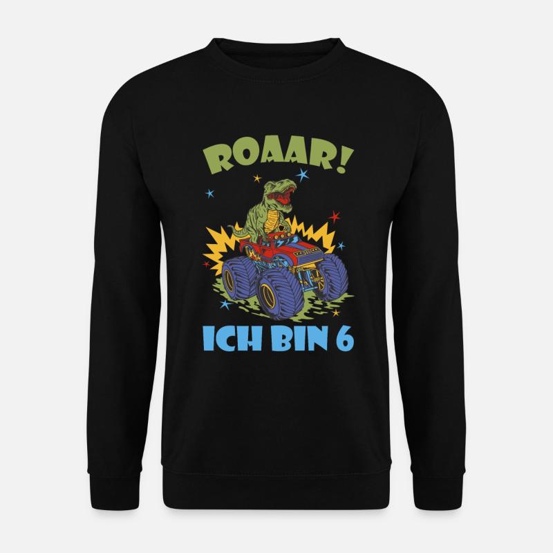 Dinosaurier Auf Monstertruck 6 Jähriger Geburtstag - Unisex Pullover - Schwarz