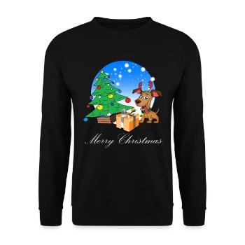 Weihnachten Merry Christmas Hund Rentier - Unisex Pullover - Schwarz - Vorne - Alina (178cm) & Michal (187cm)