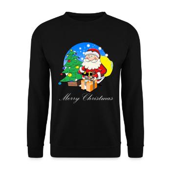 Weihnachtsmann mit Sack voller Geschenke - Unisex Pullover - Schwarz - Vorne - Alina (178cm) & Michal (187cm)