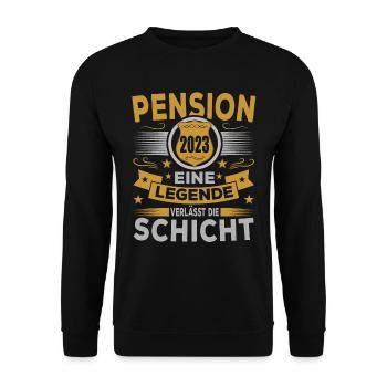Polizei Pension 2023 Legende verlässt Gelände - Unisex Pullover - Schwarz - Vorne - Alina (178cm) & Michal (187cm)