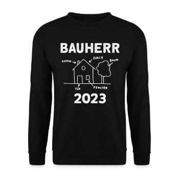 Bauherr Hausbau Eigenheim Traumhaus Geschenk 2023 - Unisex Pullover - Schwarz - Vorne - Alina (178cm) & Michal (187cm)