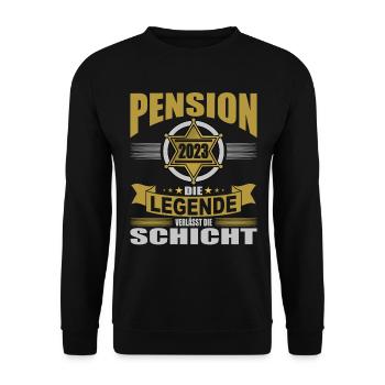 Polizei Pension 2023 Polizist Polizistin Legende - Unisex Pullover - Schwarz - Vorne - Alina (178cm) & Michal (187cm)
