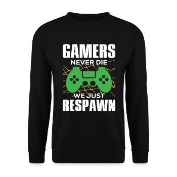 Gamers Never Die We Just Respawn - Gaming Quote - Unisex Sweatshirt - black - Front - Alina (178cm) & Michal (187cm)
