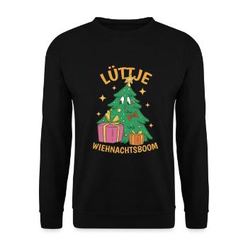 Lüttje Wiehnachtsboom Plattdeutsch - Unisex Pullover - Schwarz - Vorne - Alina (178cm) & Michal (187cm)