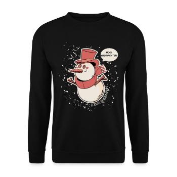 Lüttje Sneeimann Plattdeutsch Schneemann - Unisex Pullover - Schwarz - Vorne - Alina (178cm) & Michal (187cm)