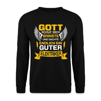 Elektriker Als Gott mich schuf Elektriker Geschenk - Unisex Pullover - Schwarz - Vorne - Alina (178cm) & Michal (187cm)