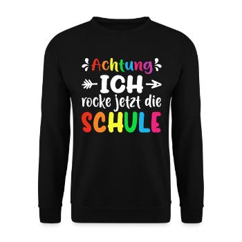 Einschulung Schulkind Kindergarten Geschenkidee - Unisex Pullover - Schwarz - Vorne - Alina (178cm) & Michal (187cm)