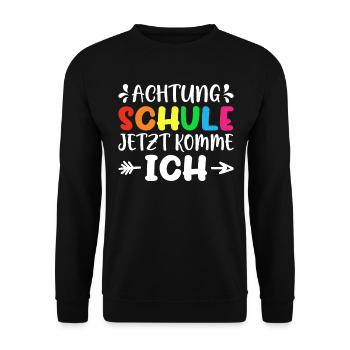 Einschulung Schulkind Kindergarten Geschenkidee - Unisex Pullover - Schwarz - Vorne - Alina (178cm) & Michal (187cm)