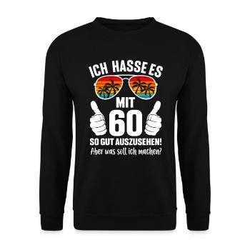 60. Geburtstag Mann Frau 60 Jahre Geschenk - Unisex Pullover - Schwarz - Vorne - Alina (178cm) & Michal (187cm)