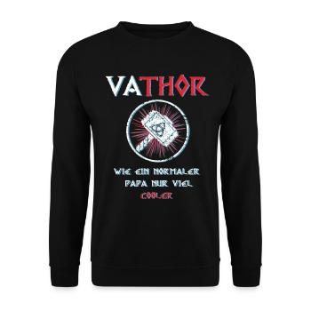 Fathor Vathor Vater Thor Hammer Vatertag Geschenk - Unisex Pullover - Schwarz - Vorne - Alina (178cm) & Michal (187cm)