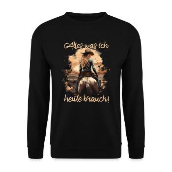 Reiterin & Pferd | Pferdemädchen | Westernreiten - Unisex Pullover - Schwarz - Vorne - Alina (178cm) & Michal (187cm)