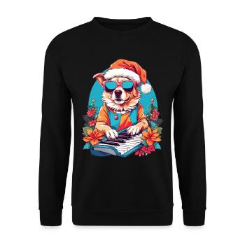 Hund mit Piano - Unisex Pullover - Schwarz - Vorne - Alina (178cm) & Michal (187cm)