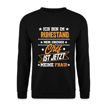 Ich Bin Im Ruhestand Rente - Unisex Pullover - Schwarz - Vorne - Alina (178cm) & Michal (187cm)