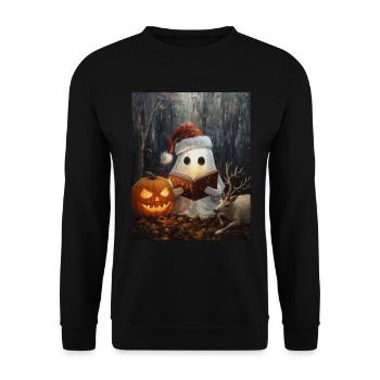 Halloween Gift Ghost with Christmas Hat Decoration - Unisex Sweatshirt - black - Front - Alina (178cm) & Michal (187cm)