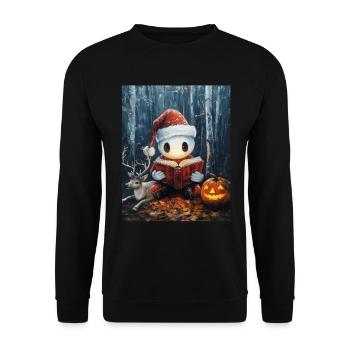 Halloween Geschenk Geist mit Weihnachtsmütze Deko - Unisex Pullover - Schwarz - Vorne - Alina (178cm) & Michal (187cm)
