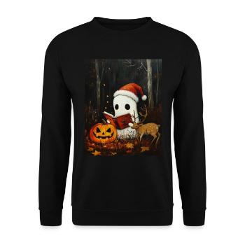 Halloween Gift Ghost with Christmas Hat Decoration - Unisex Sweatshirt - black - Front - Alina (178cm) & Michal (187cm)