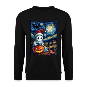 Halloween Geschenk Geist mit Weihnachtsmütze Deko - Unisex Pullover - Schwarz - Vorne - Alina (178cm) & Michal (187cm)